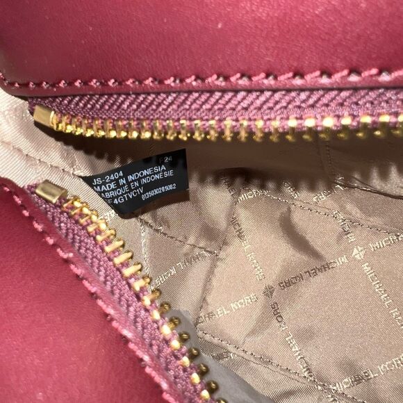 MICHAEL KORS JET SET SMALL ZIP CROSSBODY MK BAG 2 TONE OXBLOOD MERLOT PINK LOGO - Picture 10 of 12